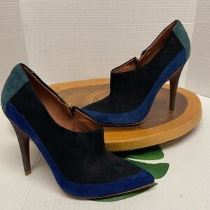 Sigerson Morrison Color Block Suede Poubted Toe Heeled Booties